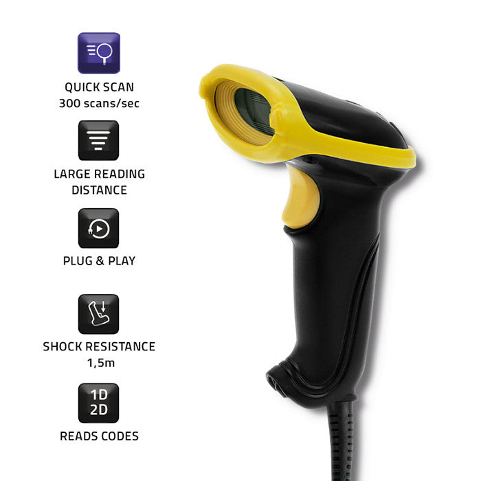 Qoltec Laser scanner 1D | 2D | USB | Black