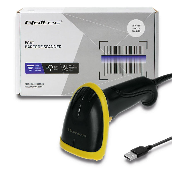 Qoltec Laser scanner 1D | 2D | USB | Black
