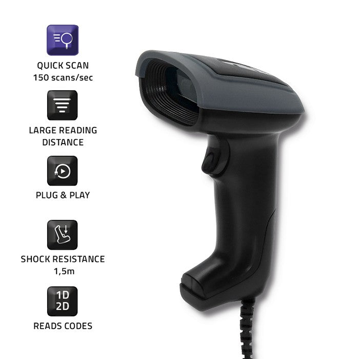 Qoltec Wired QR & Laser scanner | USB