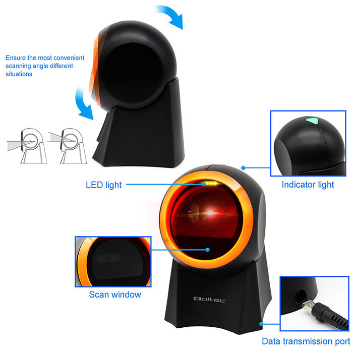 Qoltec Wired desktop barcode scanner 1D | 2D