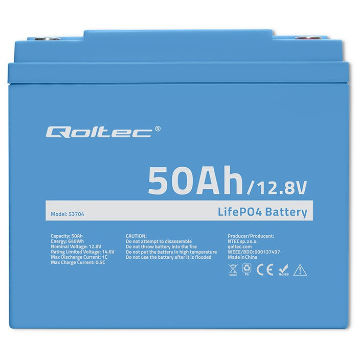 Qoltec LiFePO4 lithium iron phosphate battery | 12.8V | 50Ah | 640Wh | BMS