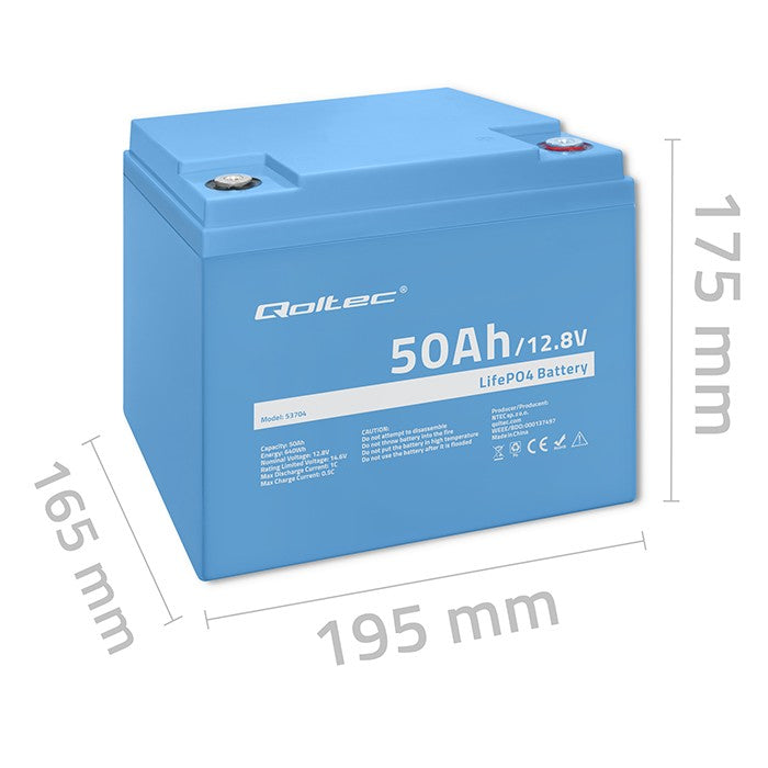Qoltec LiFePO4 lithium iron phosphate battery | 12.8V | 50Ah | 640Wh | BMS