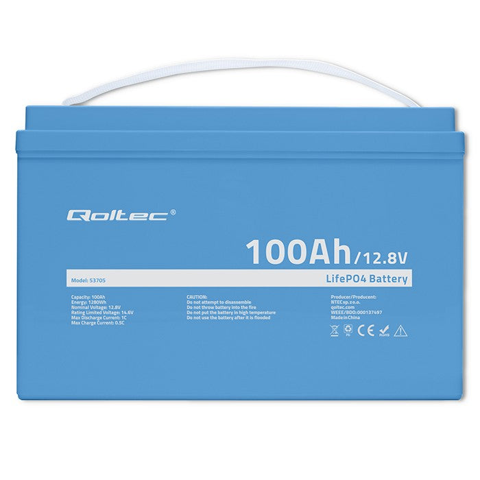 Qoltec LiFePO4 lithium iron phosphate battery | 12.8V | 100Ah | 1280Wh | BMS