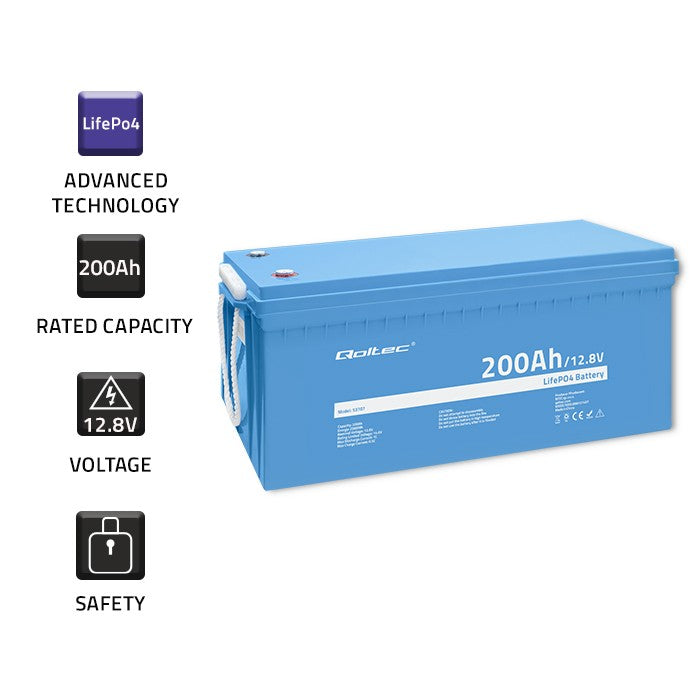 Qoltec LiFePO4 lithium iron phosphate battery | 12.8V | 200Ah | 2560Wh | BMS