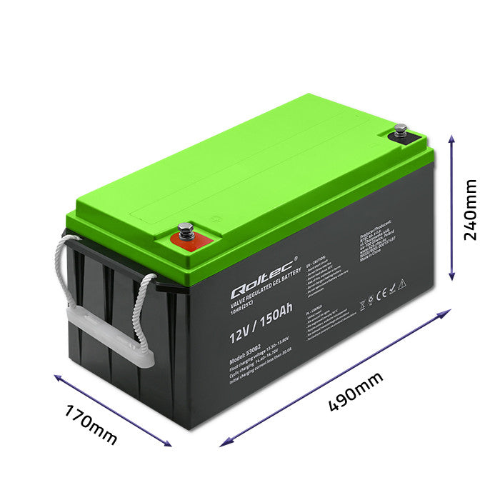 Qoltec Gel Battery | 12V | 150Ah | 41.8kg | Maintenance-free | Professional | LongLife | PV, UPS, camper, boat