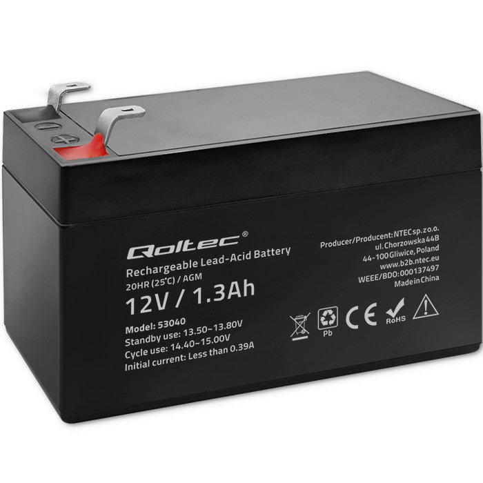Qoltec AGM battery | 12V | 1.3Ah | Maintenance-free | Efficient| LongLife | for UPS, scale, cash register
