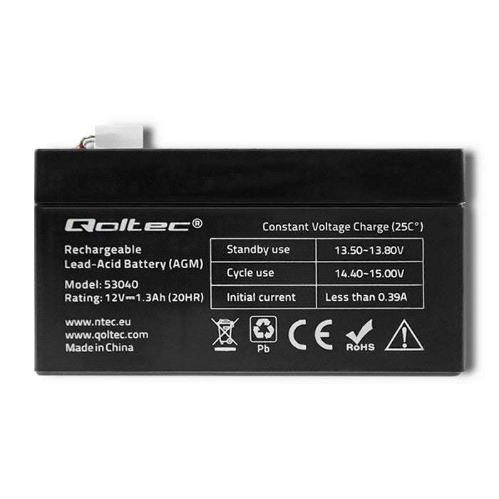 Qoltec AGM battery | 12V | 1.3Ah | Maintenance-free | Efficient| LongLife | for UPS, scale, cash register