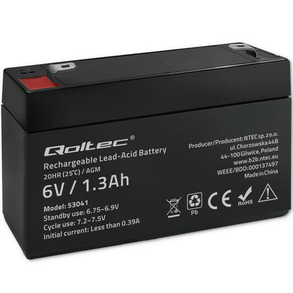 Qoltec AGM battery | 6V | 1.3Ah | Maintenance-free | Efficient| LongLife | for UPS, scale, cash register