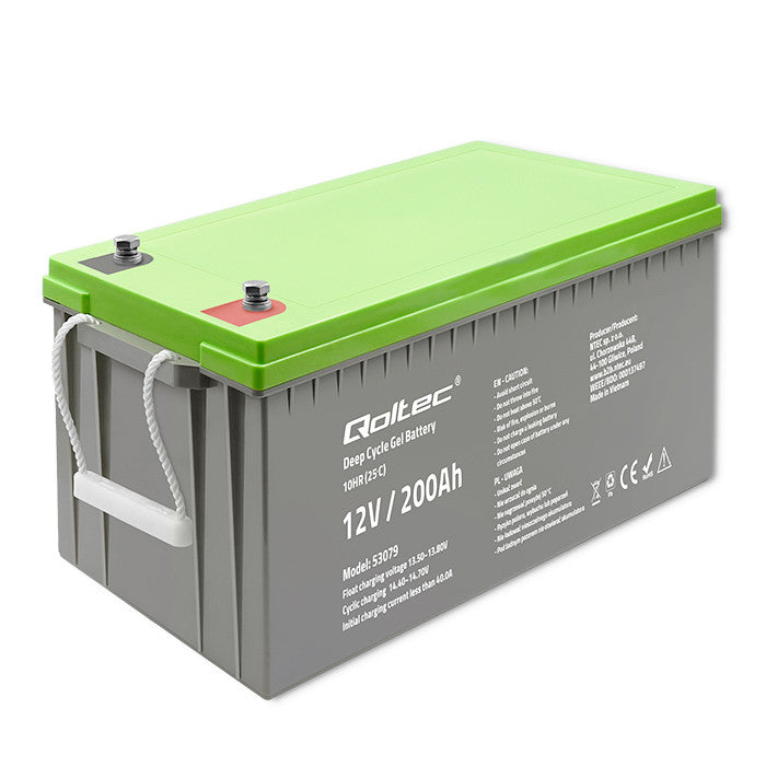 Qoltec Deep Cycle Gel Battery | 12V | 200Ah | 62.5kg | Maintenance-free | Professional | LongLife | PV, UPS, camper