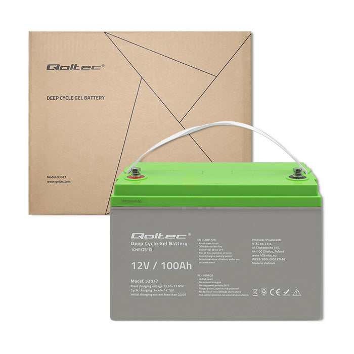 Qoltec Deep Cycle Gel Battery | 12V | 100Ah | 30.5kg | Maintenance-free | Professional | LongLife | PV, UPS, camper
