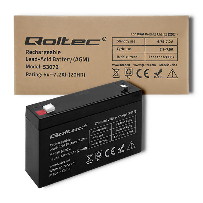 Qoltec AGM battery | 6V | 7.2 Ah | Maintenance-free | Efficient| LongLife | for toys, vehicles