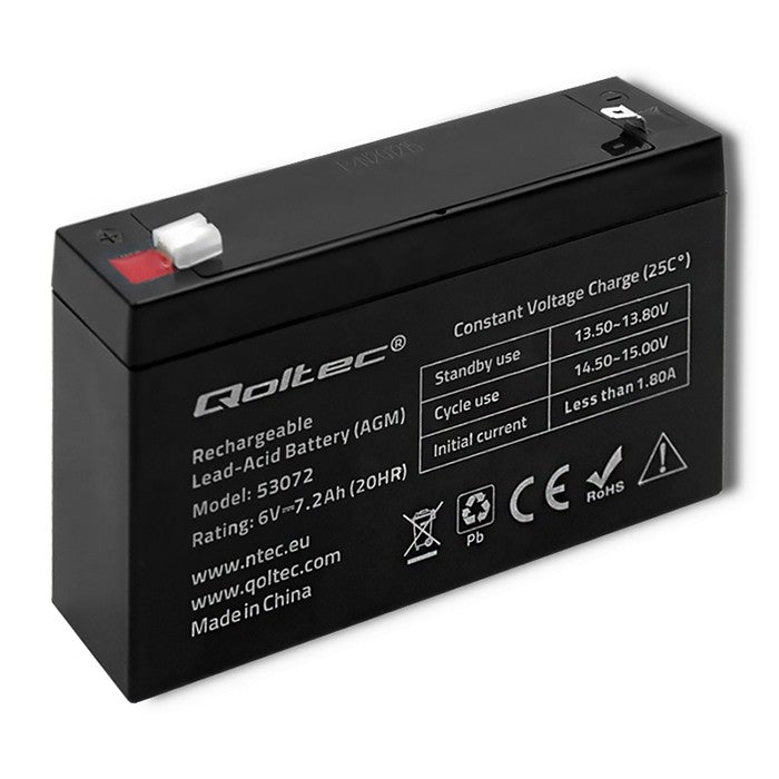 Qoltec AGM battery | 6V | 7.2 Ah | Maintenance-free | Efficient| LongLife | for toys, vehicles