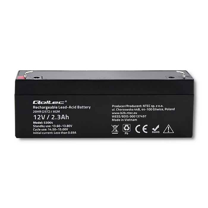 Qoltec AGM battery | 12V | 2.3Ah | Maintenance-free | Efficient| LongLife | for UPS, scale, cash register
