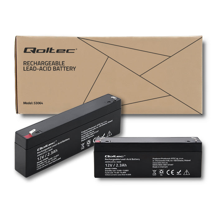 Qoltec AGM battery | 12V | 2.3Ah | Maintenance-free | Efficient| LongLife | for UPS, scale, cash register