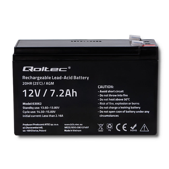 Qoltec AGM battery | 12V | 7.2 Ah | Maintenance-free | Efficient| LongLife | for UPS, security