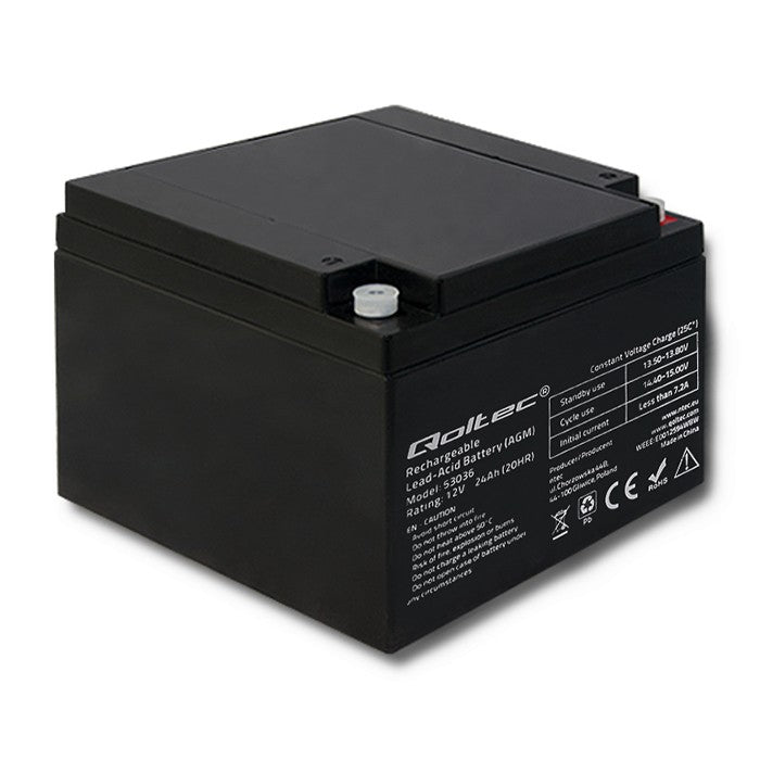 Qoltec AGM battery | 12V | 24Ah | Maintenance-free | Efficient| LongLife | for UPS, scooter
