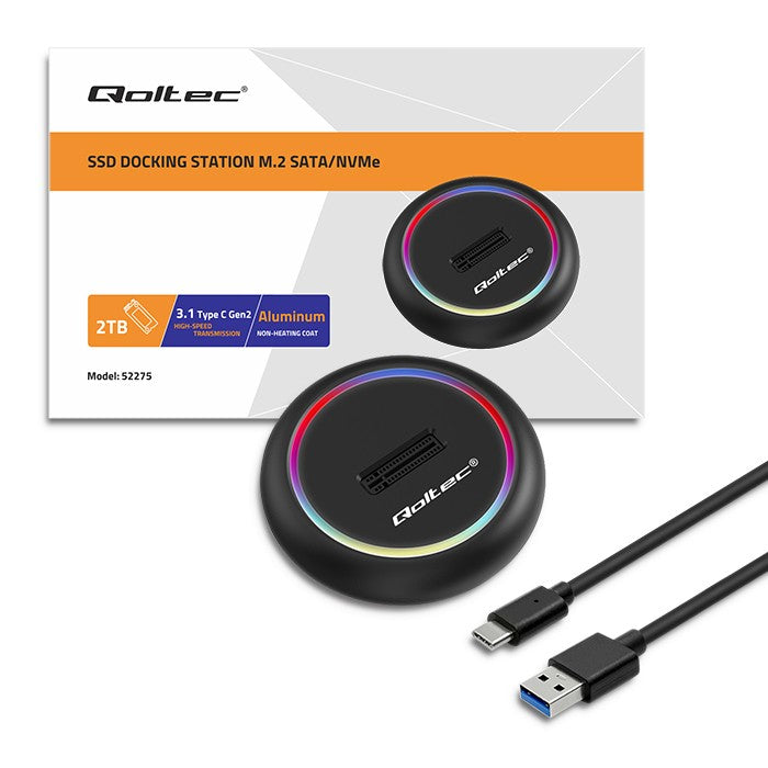 Qoltec M.2 SSD drive docking station | SATA | NVMe | USB-C | 2TB