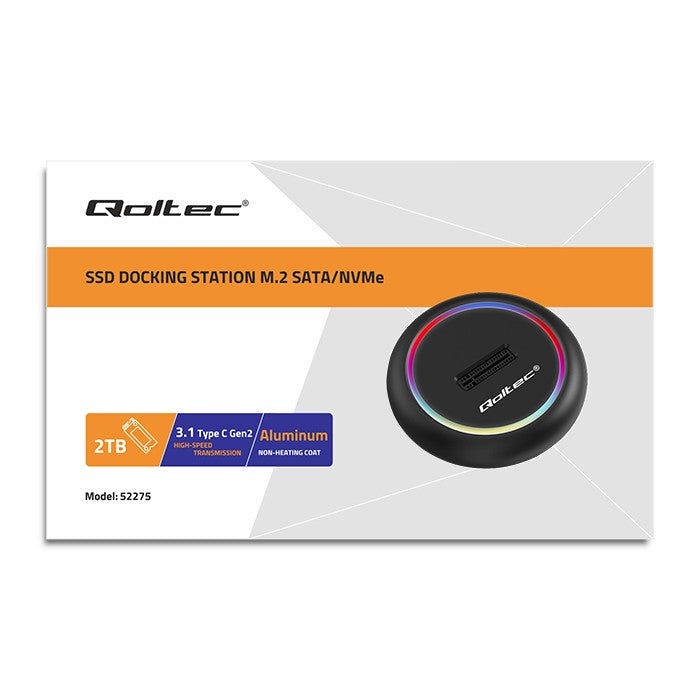 Qoltec M.2 SSD drive docking station | SATA | NVMe | USB-C | 2TB