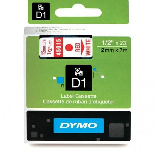 Dymo D1 45015 (S0720550) Label Tape Cartridge, 12mm x 7m, Red on White