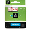 Dymo D1 45015 (S0720550) Label Tape Cartridge, 12mm x 7m, Red on White