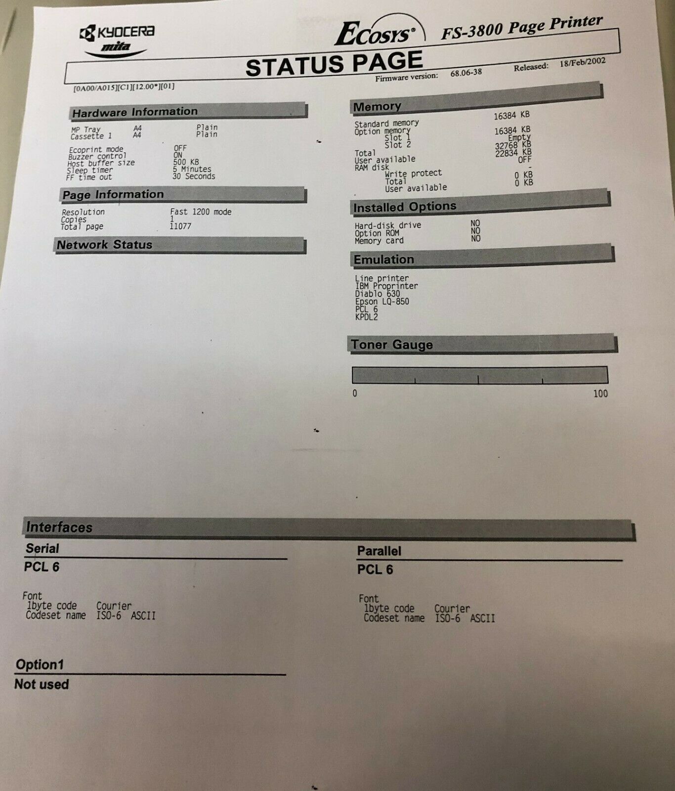 Kyocera FS-3800 Workgroup Laser Printer