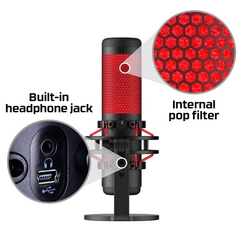 HyperX QuadCast Microphone USB Mini-B, 3.5mm jack, Red Lighting, Black