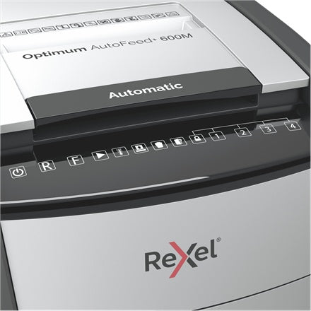 Rexel AutoFeed+ 600M Paper Shredder Micro cut shredding 2x15mm P-5 110L, 55 dB, Grey/Black