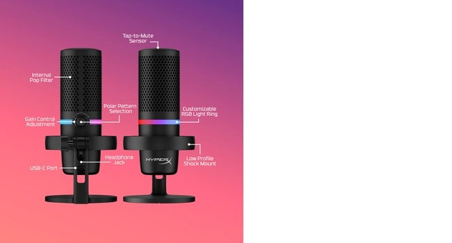 HyperX DuoCast Microphone USB-C, 3.5mm jack, RGB Lighting, Black