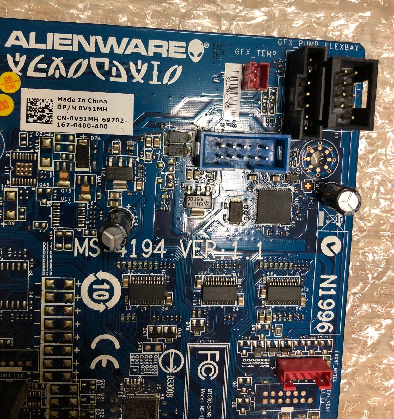 Dell 0V51MH I/O control board from Alienware Aurora R4 desktop PCs