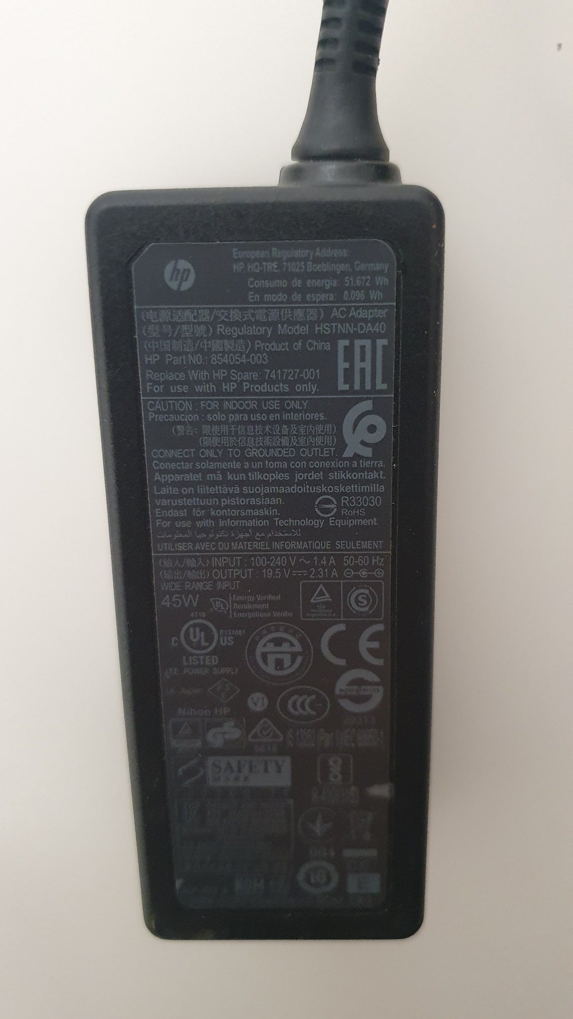 HP HSTNN-DA40 854054-003 AC Adapter