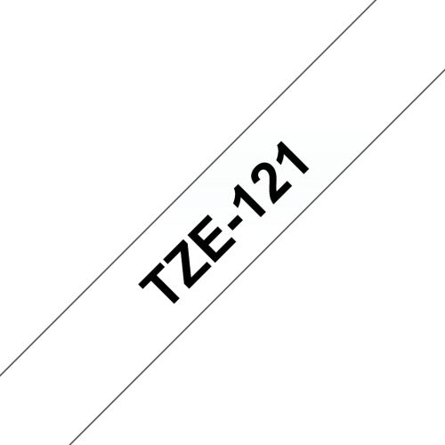 Brother TZE-121 (TZE121) Laminated Labelling Tape Cassette, Black on Clear 9mm, 8m