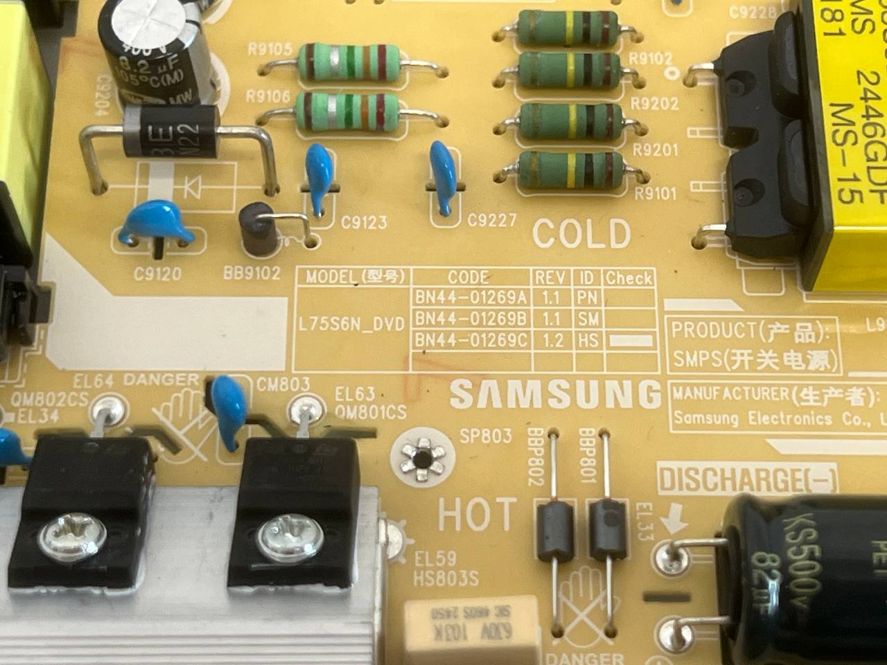 Samsung TU75DU7105K TV |  Power Supply L75S6N_DVD BN44-01269C