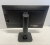 Black computer monitor with stand on a white surface