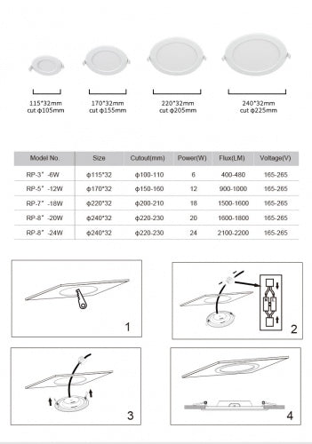 Build-in LED lamp, 18W, 205mm