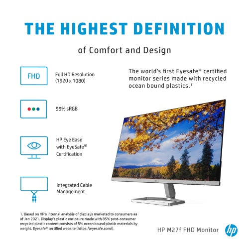HP M27f Monitor 27'' (68.6cm) IPS, FHD 1920x1080, 5ms, 300 cd/m2, 75Hz, Black/Silver