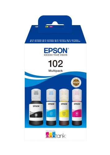 Epson 102 EcoTank (C13T03R640) Ink Refill Bottles for inkjet printers, Multipack 4 colours, CMYK