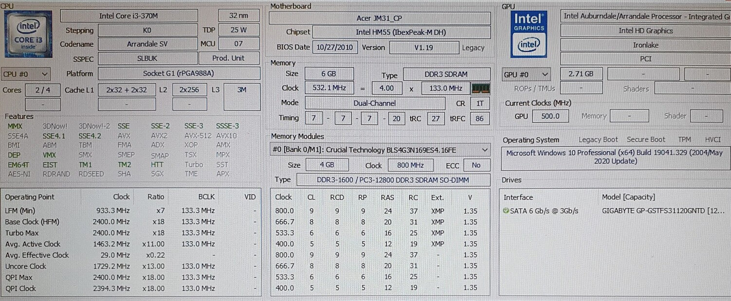 Acer Aspire 3820T /13.3 inch/ i3-370M /6 GB / 120GB SSD