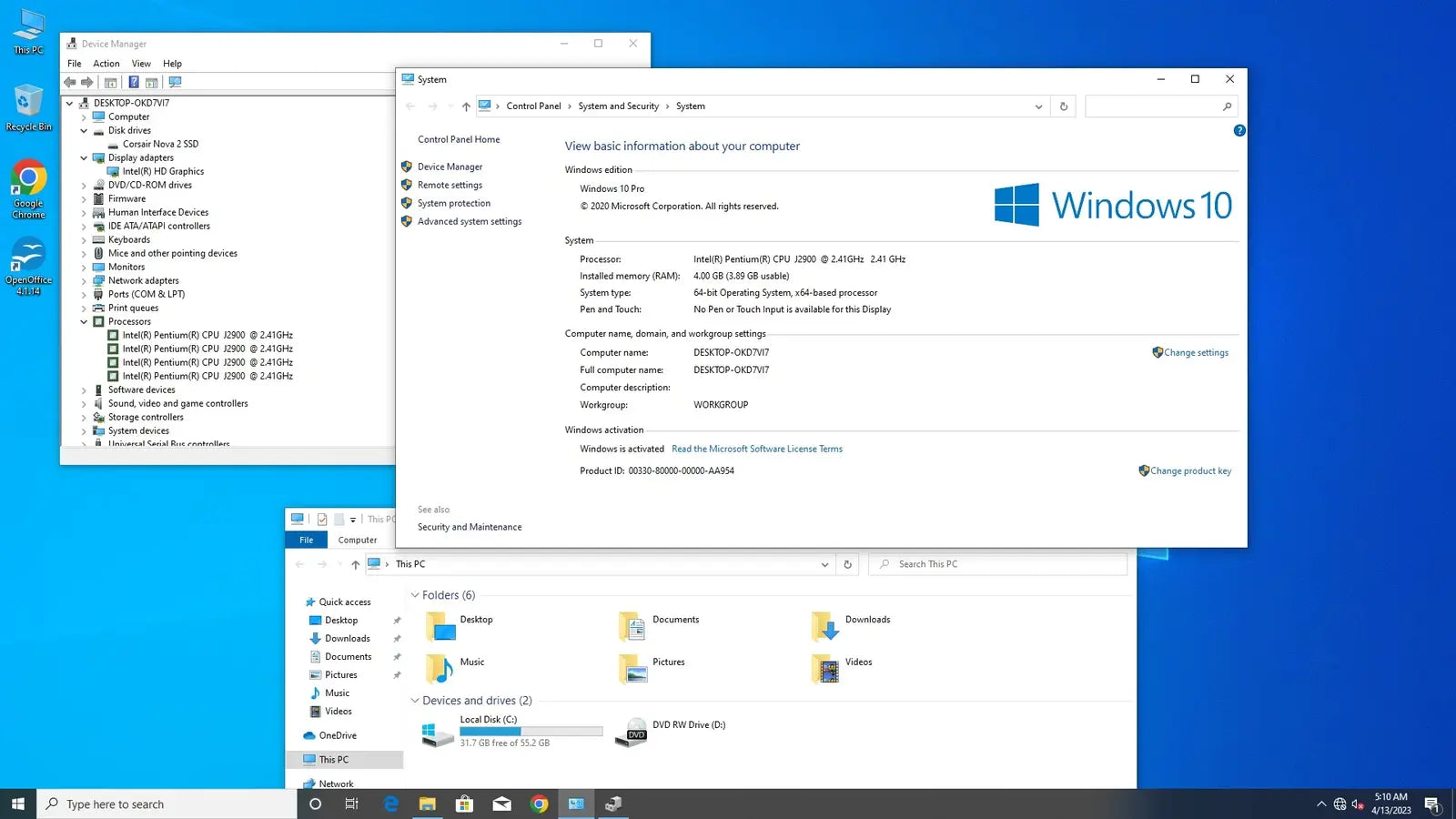 Lenovo 90BX /Intel Pentium J2900/4 GB/SSD 60 GB/Win 10 Desktop