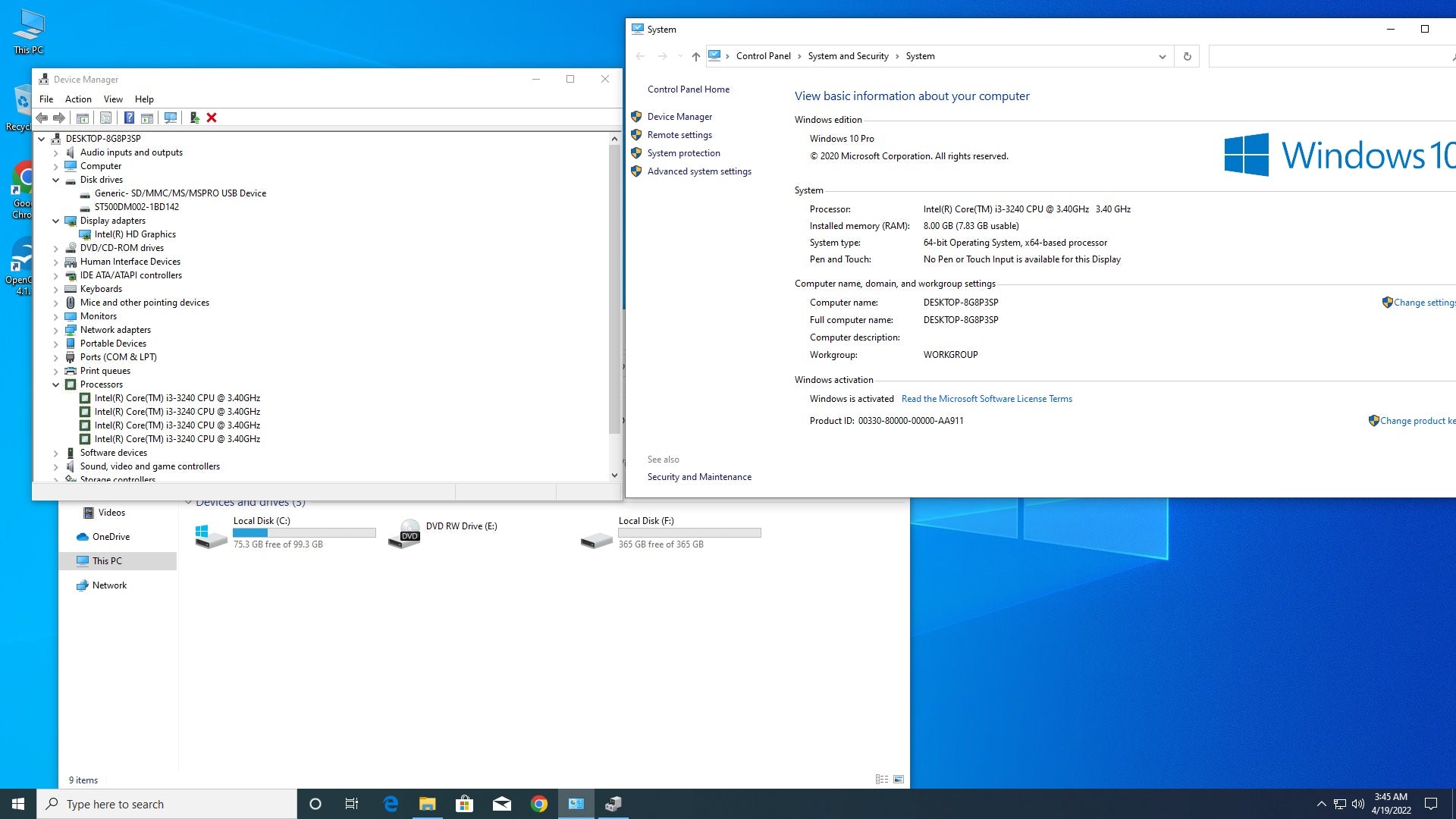 Lenovo ThinkCentre Edge 72 i3-3240/ 8GB/ 500 GB/ Intel HD Graphics/Win 10