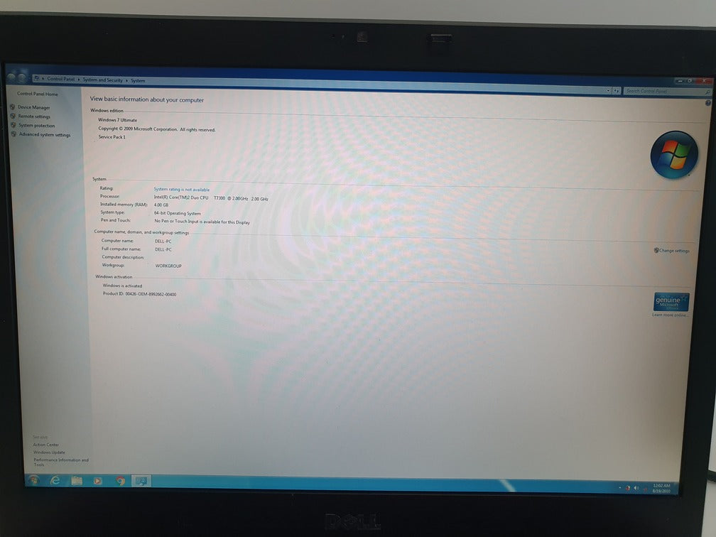 Dell E6500 notebook/15 inches/ Intel Core 2 Duo T7300/ 4GB/320 GB