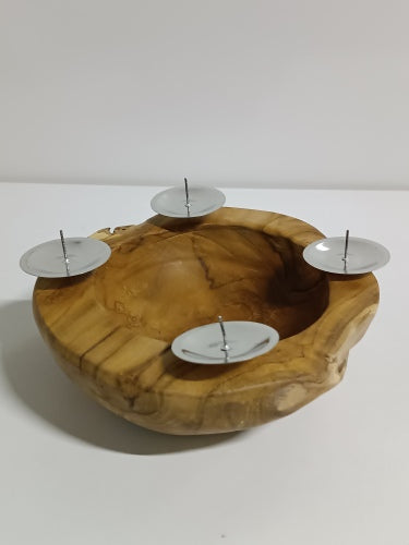 Ecost customer return Ambientehome Advent Wreath Advent Bowl Teak Round Approx. 20  25 cm Root Bowl