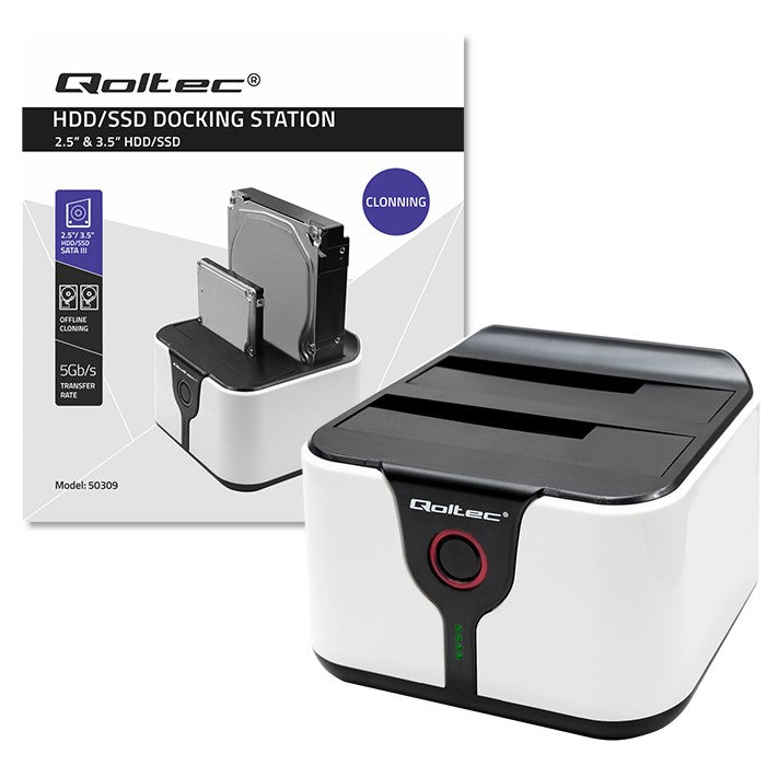 Qoltec HDD SSD 2.5" 3.5" docking station | SATA III | USB 3.0 | Super speed 5Gb/s | with Clonning function