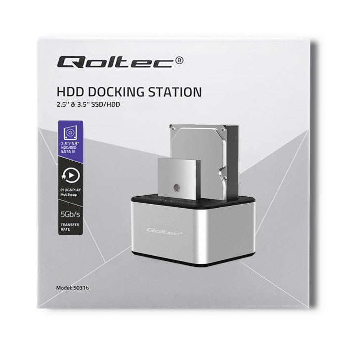 Qoltec 2x HDD / SSD docking station | 2.5 "/3.5" SATA | USB 3.0 | Clonning