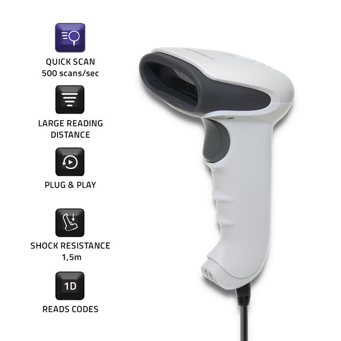 Qoltec Laser scanner 1D | CCD | USB | White