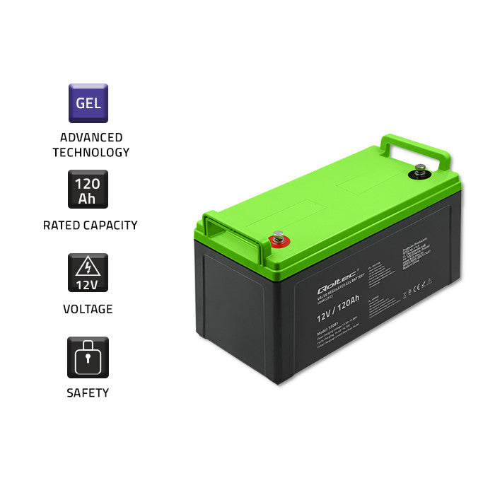 Qoltec Gel Battery | 12V | 120Ah | 34.8kg | Maintenance-free | Professional | LongLife | PV, UPS, camper, boat