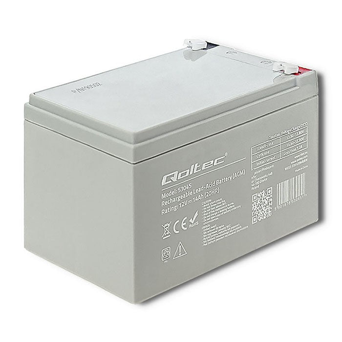 Qoltec AGM battery | 12V | 14Ah | Maintenance-free | Efficient| LongLife | for UPS, security
