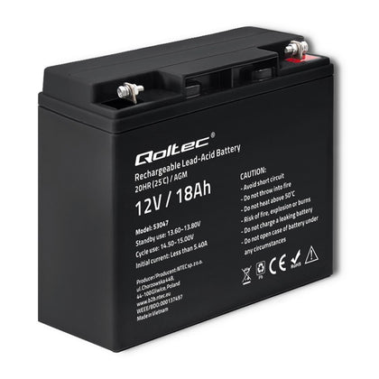 Qoltec AGM battery | 12V | 18Ah | Maintenance-free | Efficient| LongLife | for UPS, scooter