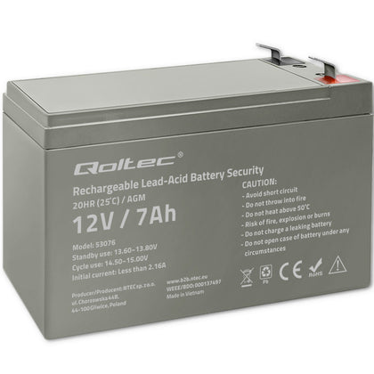 Qoltec AGM battery | 12V | 7Ah | Maintenance-free | Efficient| LongLife | for UPS, security