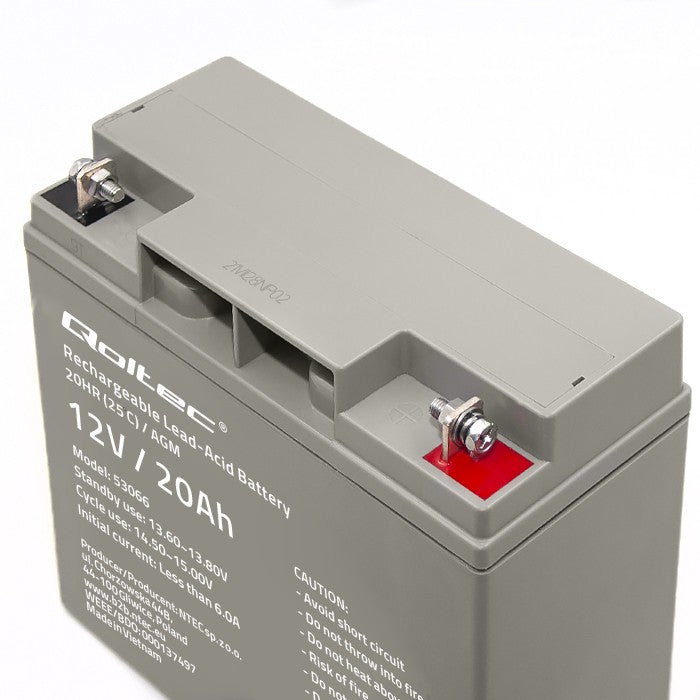 Qoltec AGM battery | 12V | 20Ah | Maintenance-free | Efficient| LongLife | for UPS, scooter