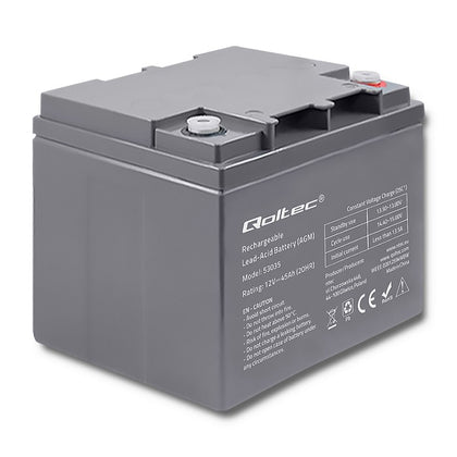 Qoltec AGM battery | 12V | 45Ah | Maintenance-free | Strong | LongLife | for UPS, RV, boat, heater